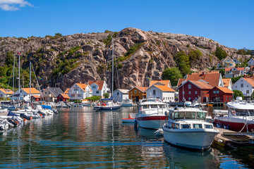 Fototapeta na wymiar Yachts in the marina of Swedish village Fjallbacka on the west coast.