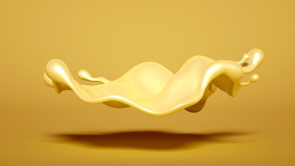 Caramel splash on yellow background. 3d illustration, 3d rendering.