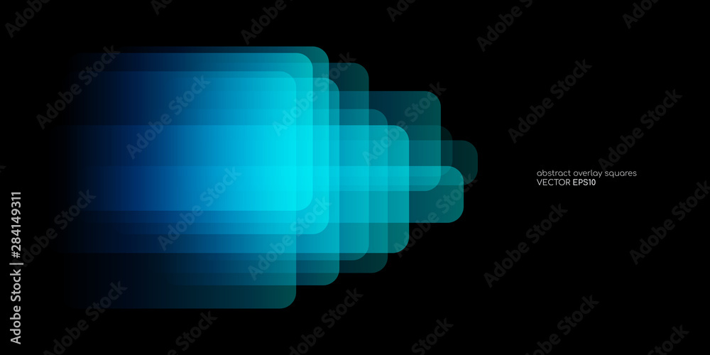 Poster abstract geometric rectangle shapes round corner transparent overlay with blue and green light color