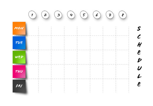 School Schedule Table Layout with Colorful Squares