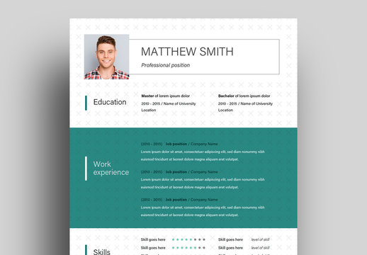 Resume Layout with Green Accents and Patterned Background