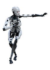 3D Rendering Female Robot on White