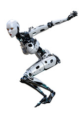 3D Rendering Female Robot on White