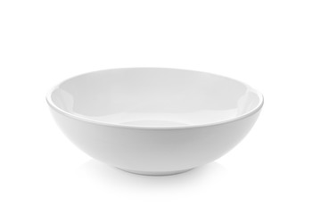 White ceramic bowl isolated on white background.