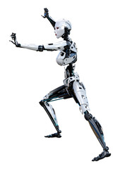 3D Rendering Female Robot on White