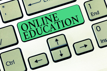 Text sign showing Online Education. Conceptual photo study and ethical practice of facilitating...