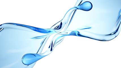 Obraz na płótnie Canvas Splash of blue transparent liquid on a white background. 3d illustration, 3d rendering.