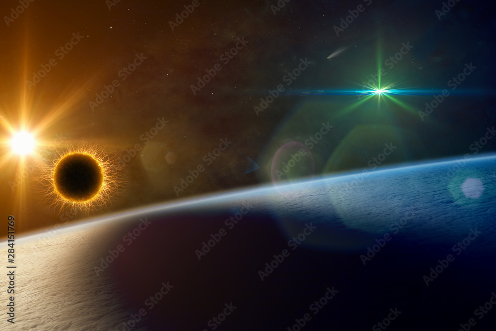 Wall mural supermassive extraterrestrial life form orbiting planet earth and makes local solar eclipse
