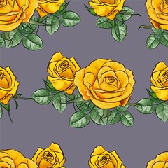 Yellow rose seamless pattern - vectorr