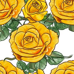 Yellow rose seamless pattern - vector