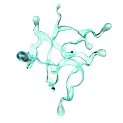 Splash of turquoise paint on a white background. 3d illustration, 3d rendering.