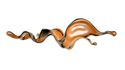 Splash of transparent brown liquid on a white background. 3d illustration, 3d rendering.