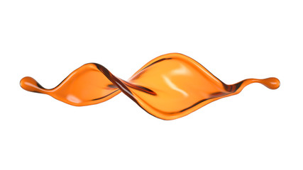 Splash of transparent brown liquid on a white background. 3d illustration, 3d rendering.