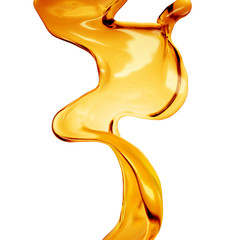 Splash of orange transparent liquid on a white background. 3d illustration, 3d rendering.