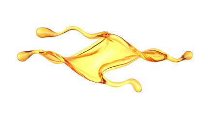 Splash of orange transparent liquid on a white background. 3d illustration, 3d rendering.