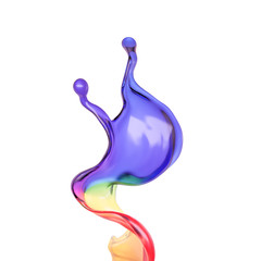 Splash of color rainbow transparent liquid on a white background. 3d illustration, 3d rendering.