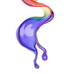 Splash of color rainbow transparent liquid on a white background. 3d illustration, 3d rendering.