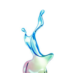 Splash of color rainbow transparent liquid on a white background. 3d illustration, 3d rendering.
