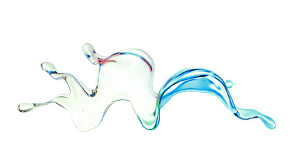 Splash of color rainbow transparent liquid on a white background. 3d illustration, 3d rendering.