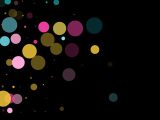 Memphis round confetti festive background in cyan blue, pink and yellow. Childish pattern vector.