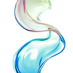 Splash of color rainbow transparent liquid on a white background. 3d illustration, 3d rendering.