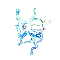 Splash of color rainbow transparent liquid on a white background. 3d illustration, 3d rendering.