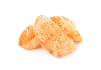 fried fish chips on white background