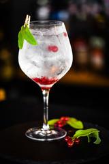 tonic gin with fresh red berries 