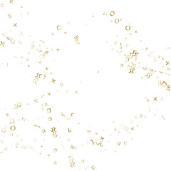 Memphis style geometric confetti vector background of triangle circle square shapes, chevron wavy lines.