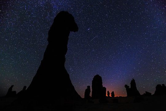 Rock formation silhouettes against the milky way, Riyadh, Saudi Arabia