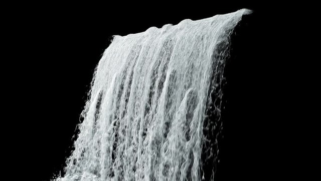 Waterfall texture loop 4K with, isolated on black with alpha