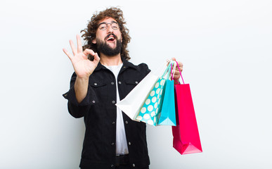 young man with crazy hair in motion shoppimg