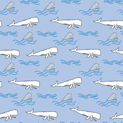 Swimming with Whales seamless repeat vector Surface pattern design