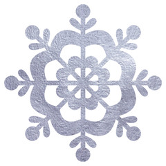 Silver snowfloke watercolor hand painted illustration.