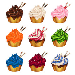 Sweet Cupcake set on white background.
