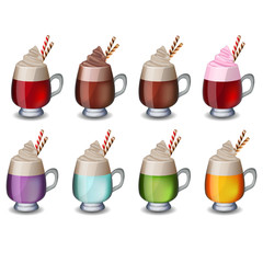 Realistic Panna cotta, jelly  dessert with with different flavors.