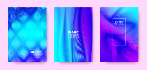 Wave Linear Poster. Magenta Modern Covers Set. 