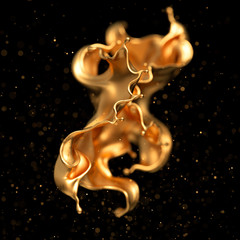 Elegant, luxury splash of gold liquid. 3d illustration, 3d rendering.