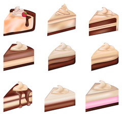 Vanilla, chocolate cheesecake vector set