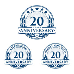 20 years anniversary logo set. 20th years anniversary celebration logotype. Vector and illustration.