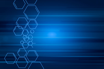Blue Futuristic hexagon background sciences illustration. HUD element. Technology concept. 3d landscape. Big data futuristic abstract background
