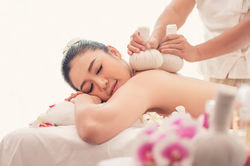 Obraz na płótnie Canvas Spa and massage concept, Asian beautiful woman Relaxing massage spa treatment
