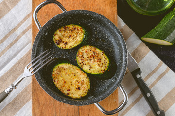 Zucchini snack in a small pan.
