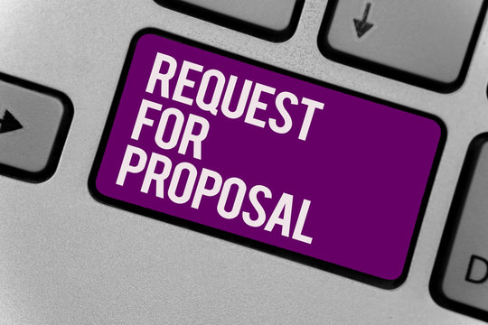 Text sign showing Request For Proposal. Conceptual photo document contains bidding process by agency or company Keyboard key office typing class work click assign button computer program