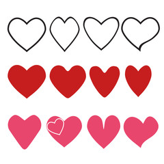 Love heart icon. Loving hearts, red like and lovely romance outline symbols. Valentine lovely passion hearted emotional drawn or valentines day loving postcards vector isolated icons set