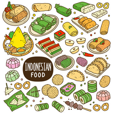 Indonesian Foods and Snack Cartoon Color Illustration