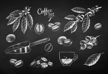 Chalk drawn illustration set of coffee items