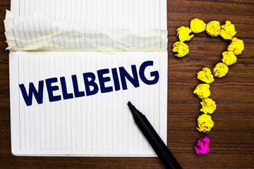 Writing note showing Wellbeing. Business photo showcasing A good or satisfactory condition of...