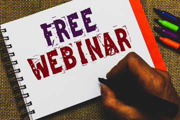 Word writing text Free Webinar. Business concept for Lecture Workshop Seminar that is transmitted...