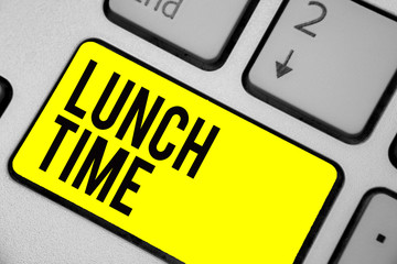 Word writing text Lunch Time. Business concept for Meal in the middle of the day after breakfast and before dinner Keyboard yellow key Intention create computer computing reflection document